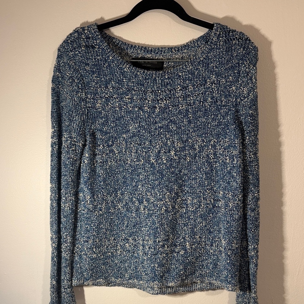rag & bone Blue Marled Knit Sweater | Cozy Textured Pullover
